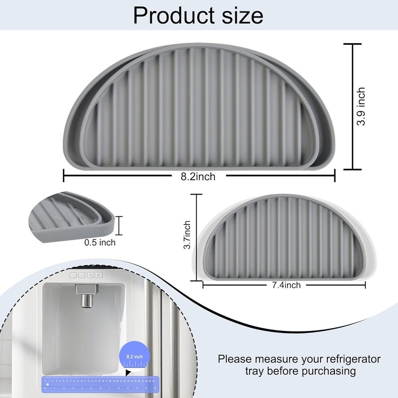 KindGa Refrigerator Drip Tray Catcher, Mini Fridge Drip Tray Protects Ice and Water Dispenser Pan,Fridge Spills Water Pad Catch Basin for Drainage 2 Pack (Semi-Circular,Grey) - Image 3